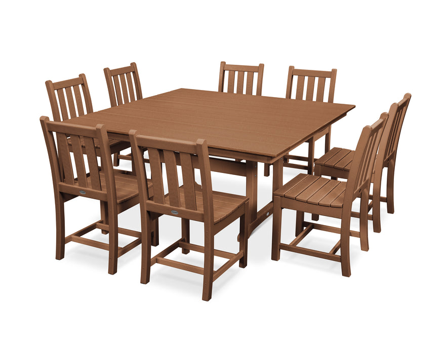 POLYWOOD Traditional Garden 9-Piece Farmhouse Trestle Dining Set in Teak image