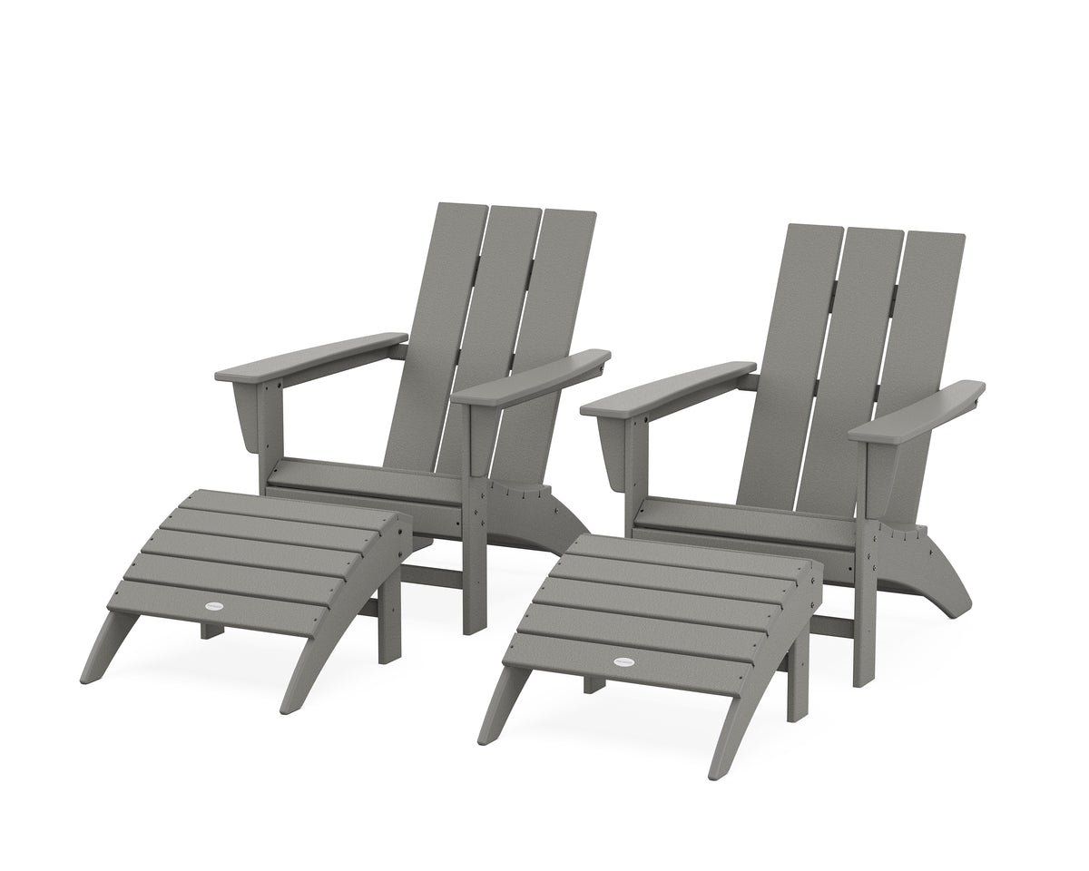 POLYWOOD Modern Adirondack Chair 4Piece Set with Ottomans in Slate Gr