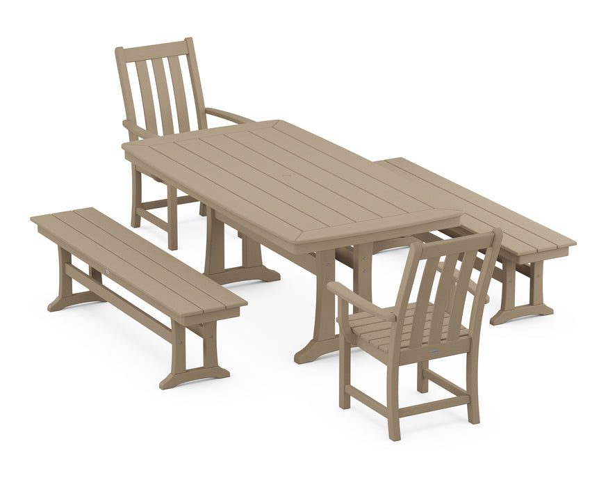 POLYWOOD Vineyard 5-Piece Dining Set with Trestle Legs in Vintage Sahara