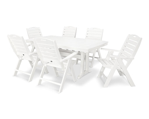 POLYWOOD 7-Piece Nautical Highback Chair Dining Set with Trestle Legs in White image