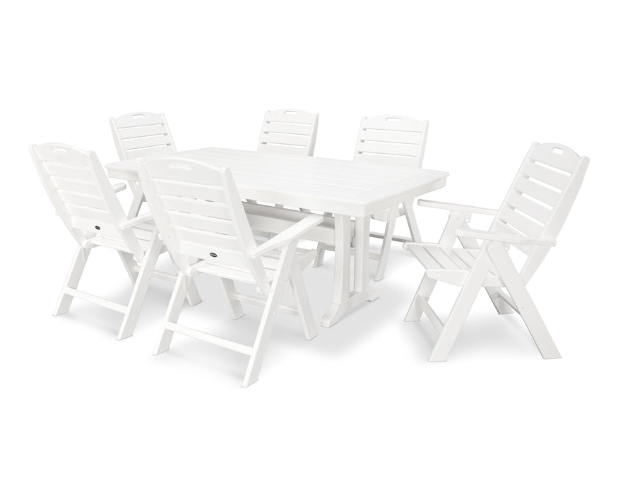 POLYWOOD 7-Piece Nautical Highback Chair Dining Set with Trestle Legs in White image