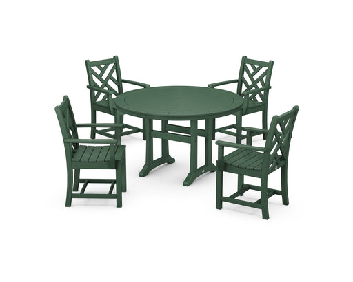 POLYWOOD Chippendale 5-Piece Nautical Trestle Dining Arm Chair Set in Green image