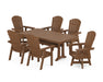 POLYWOOD Nautical Curveback Adirondack Swivel Chair 7-Piece Farmhouse Dining Set With Trestle Legs in Teak image