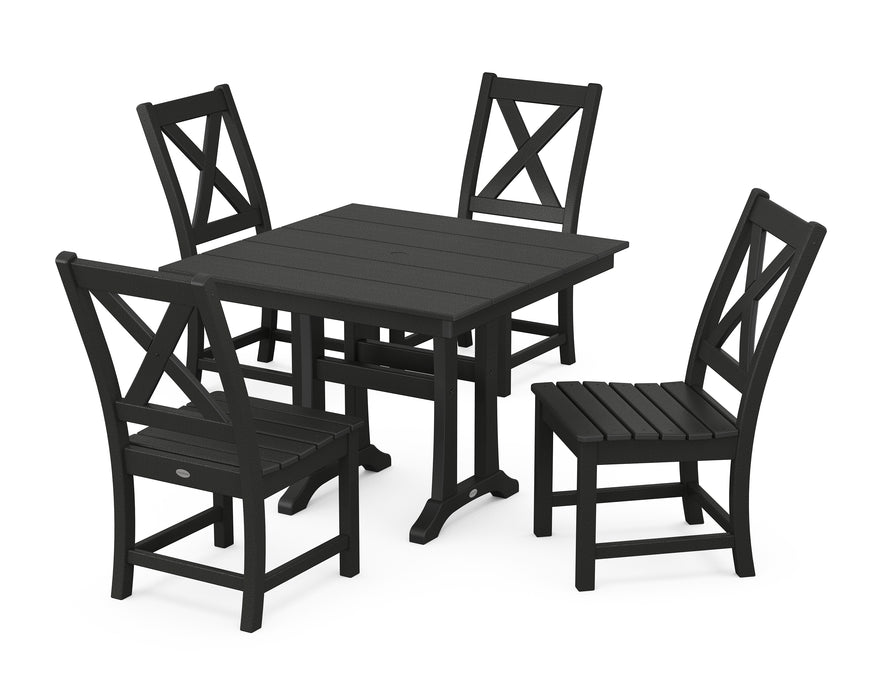 POLYWOOD Braxton Side Chair 5-Piece Farmhouse Dining Set With Trestle Legs in Black image