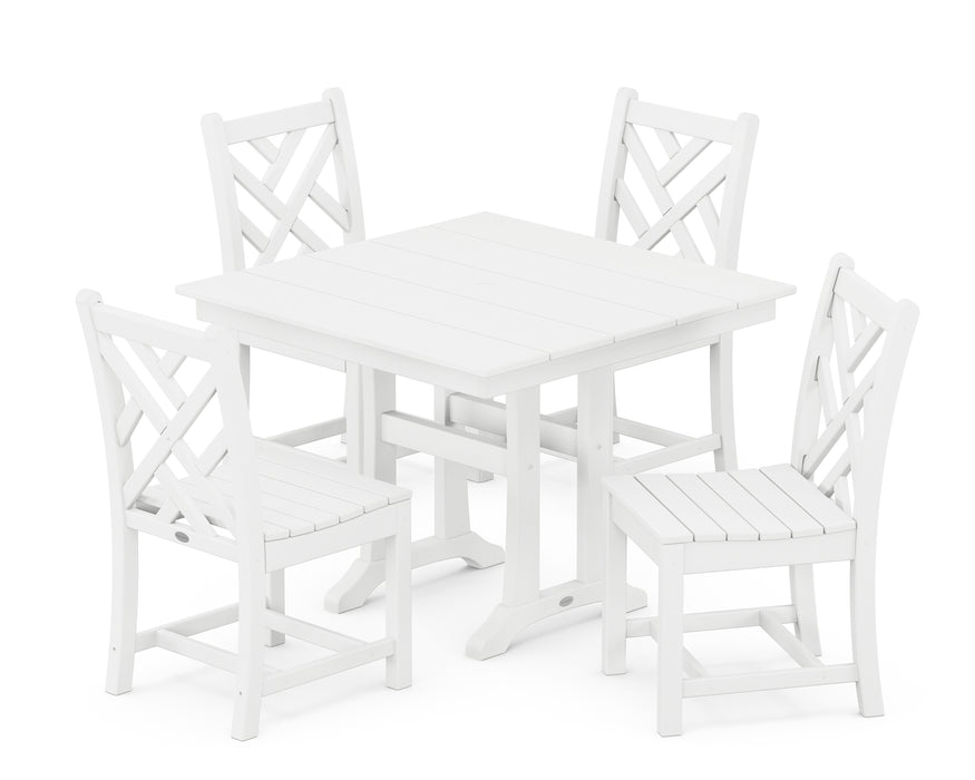 POLYWOOD Chippendale 5-Piece Farmhouse Trestle Side Chair Dining Set in White image