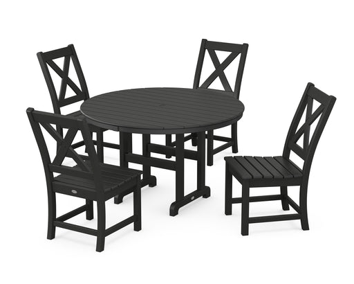 POLYWOOD Braxton Side Chair 5-Piece Round Dining Set in Black image