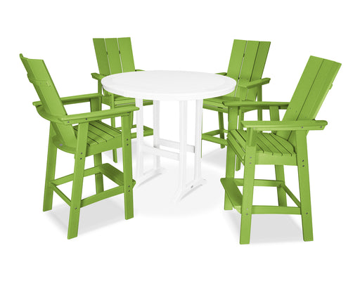 POLYWOOD Modern Curveback Adirondack 5-Piece Nautical Trestle Bar Set in Lime / White image