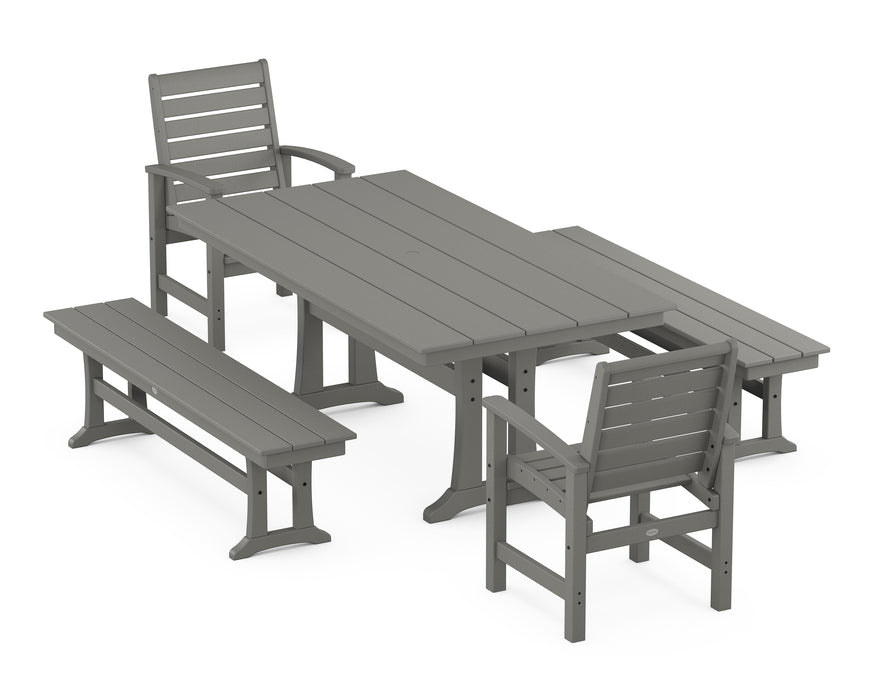 POLYWOOD Signature 5-Piece Farmhouse Dining Set With Trestle Legs in Slate Grey