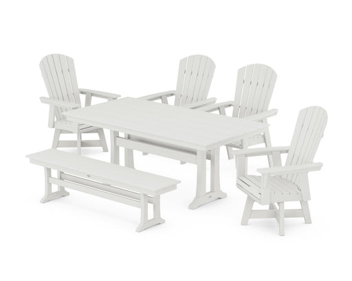 POLYWOOD Nautical Adirondack Swivel 6-Piece Farmhouse Dining Set With Trestle Legs in Vintage White image