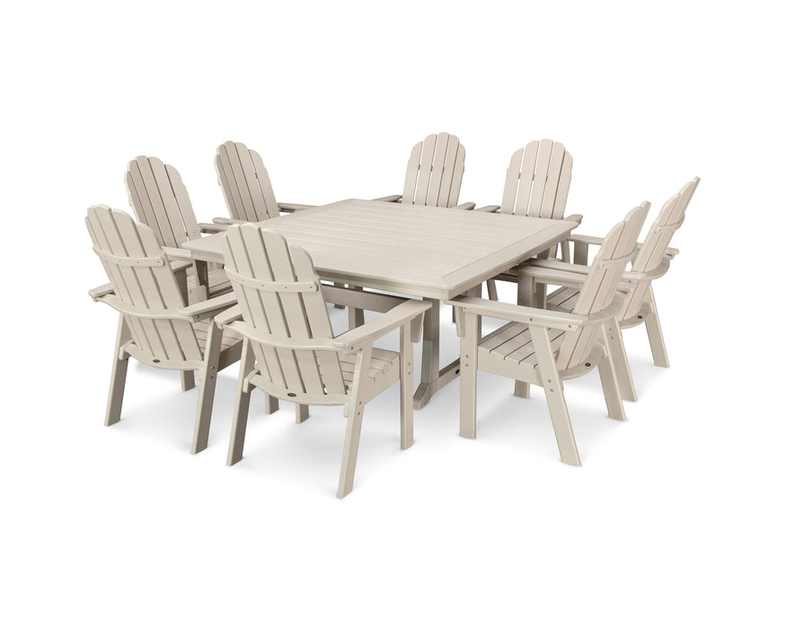 POLYWOOD Vineyard Curveback Adirondack 9-Piece Nautical Trestle Dining Set in Sand