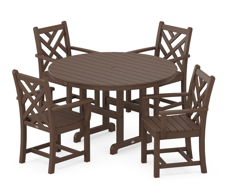 POLYWOOD Chippendale 5-Piece Round Farmhouse Dining Set in Mahogany