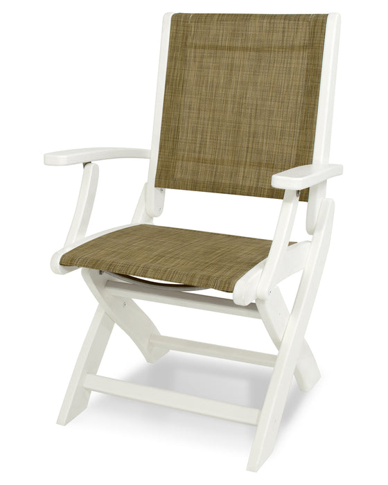 POLYWOOD Coastal Folding Chair in White / Burlap Sling image