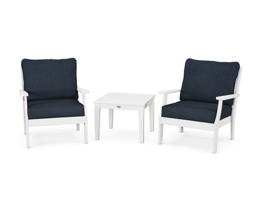 POLYWOOD Braxton 3-Piece Deep Seating Set in White / Marine Indigo image