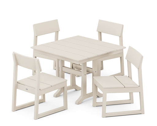 POLYWOOD EDGE 5-Piece Farmhouse Trestle Side Chair Dining Set in Sand image