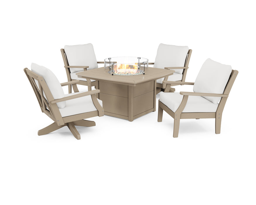 POLYWOOD Braxton 5-Piece Deep Seating Set with Fire Table in Vintage Sahara / Natural Linen