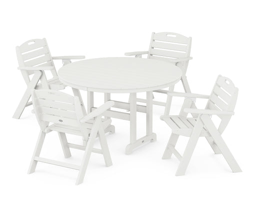 POLYWOOD Nautical Lowback Chair 5-Piece Round Farmhouse Dining Set in Vintage White image