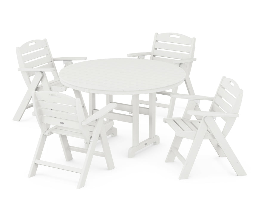 POLYWOOD Nautical Lowback Chair 5-Piece Round Farmhouse Dining Set in Vintage White