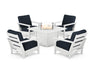 POLYWOOD Harbour 5-Piece Conversation Set with Fire Pit Table in White / Marine Indigo image