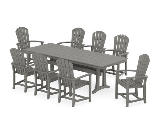 POLYWOOD Palm Coast 9-Piece Farmhouse Dining Set with Trestle Legs in Slate Grey image