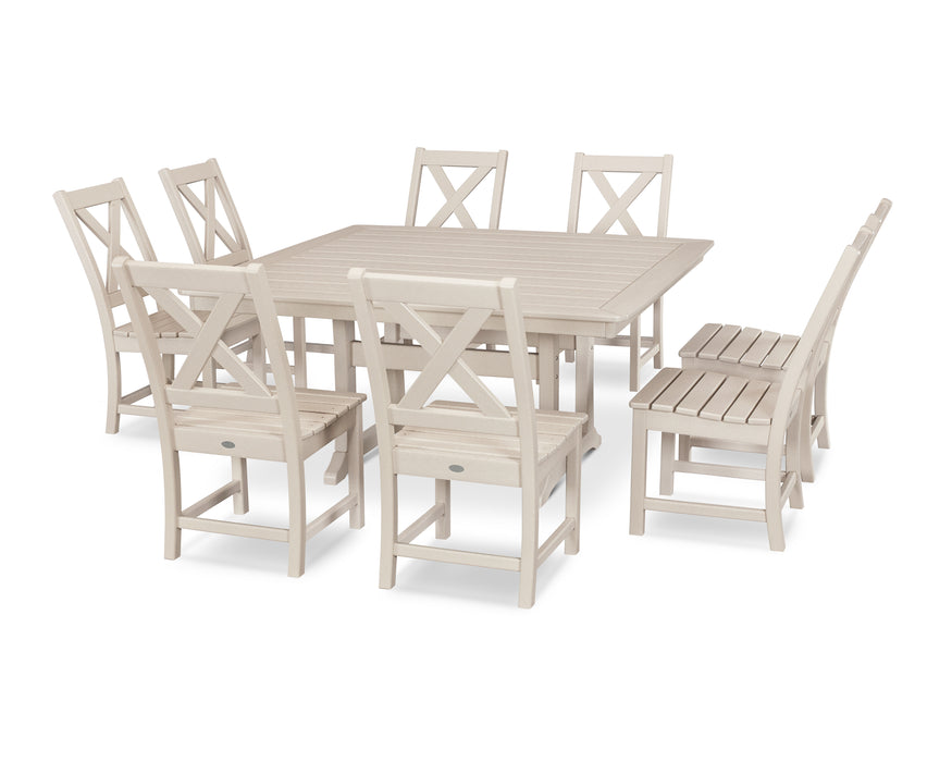 POLYWOOD Braxton 9-Piece Nautical Trestle Dining Set in Sand image