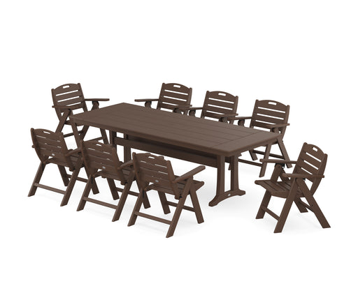 POLYWOOD Nautical Lowback 9-Piece Farmhouse Dining Set with Trestle Legs in Mahogany image