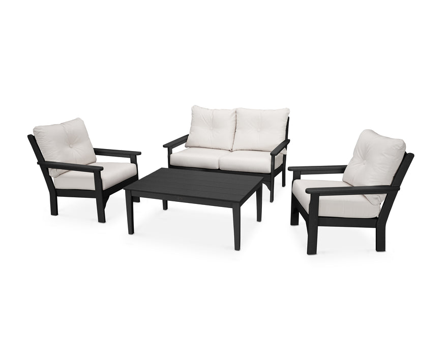 POLYWOOD Vineyard 4-Piece Deep Seating Set in Black / Bird's Eye