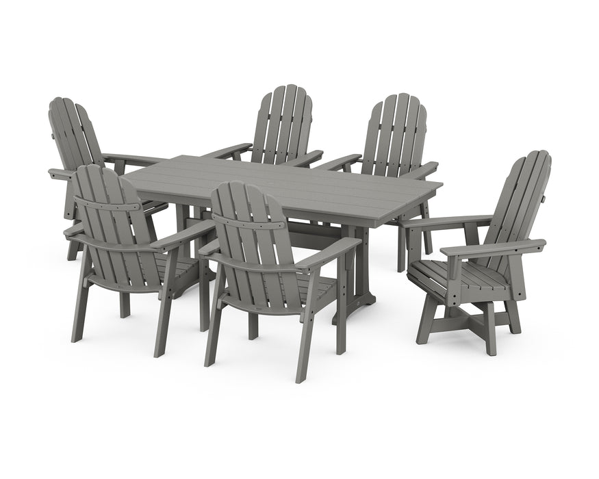 POLYWOOD Vineyard Curveback Adirondack Swivel Chair 7-Piece Farmhouse Dining Set in Slate Grey