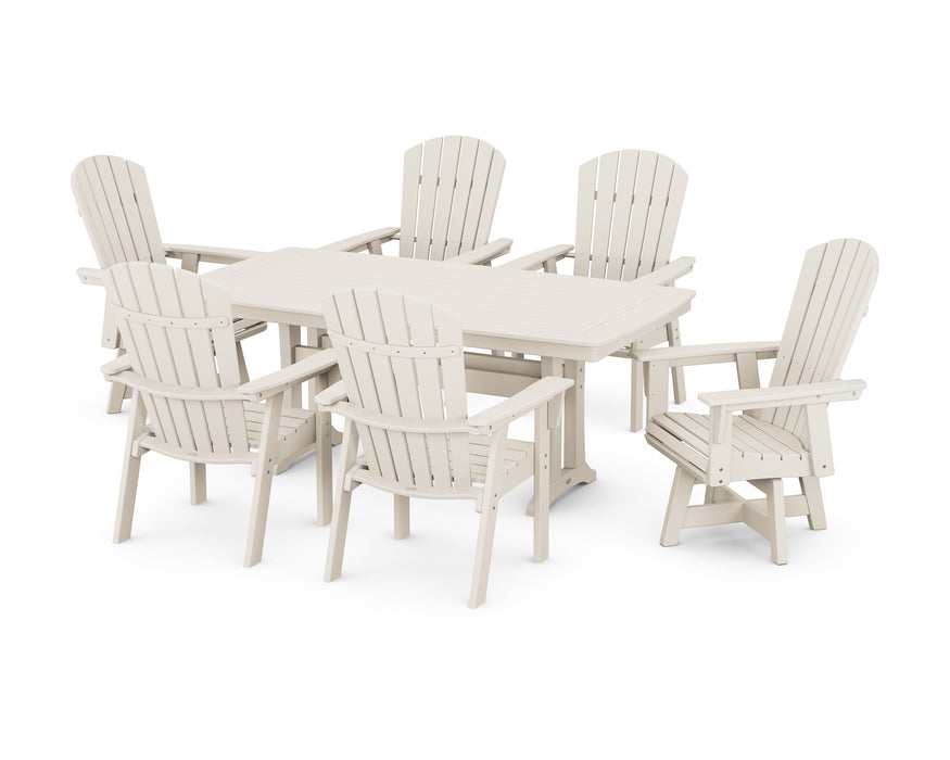 POLYWOOD Nautical 7-Piece Trestle Swivel Dining Set in Sand