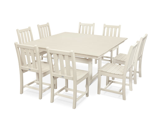 POLYWOOD Traditional Garden 9-Piece Farmhouse Trestle Dining Set in Sand image