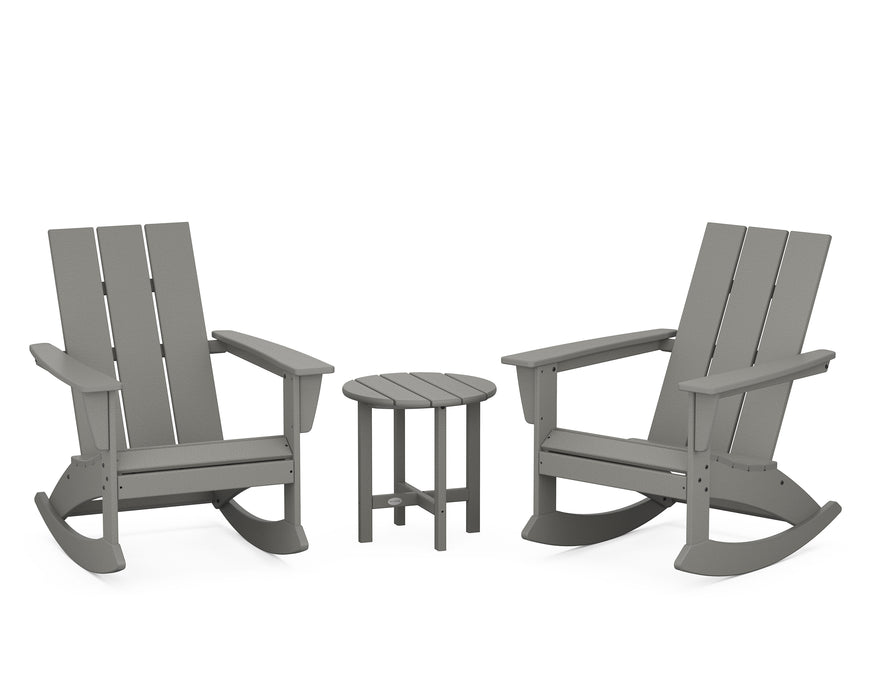 POLYWOOD Modern 3-Piece Adirondack Rocking Chair Set in Slate Grey image