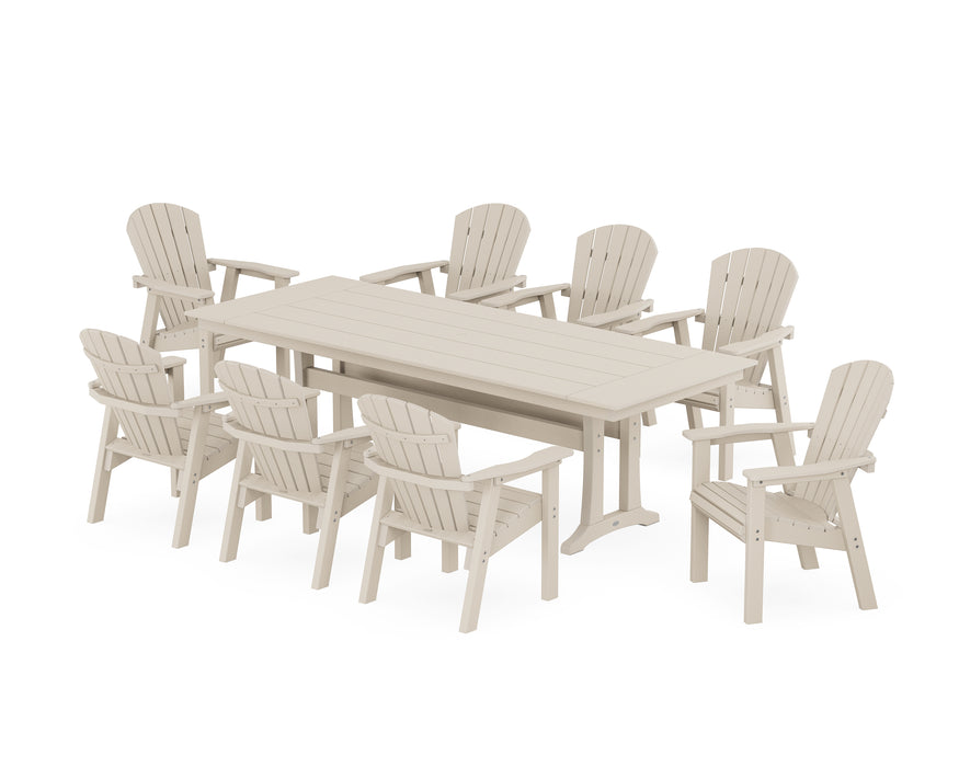 POLYWOOD Seashell 9-Piece Farmhouse Dining Set with Trestle Legs in Sand image