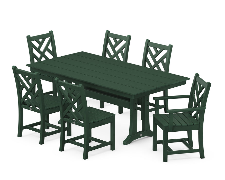 POLYWOOD Chippendale 7-Piece Farmhouse Trestle Dining Set in Green image