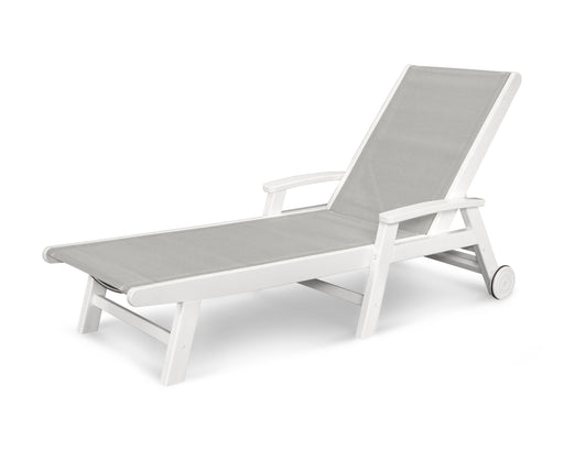 POLYWOOD Coastal Chaise with Wheels in White / Metallic Sling image