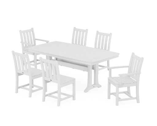 POLYWOOD Traditional Garden 7-Piece Dining Set with Trestle Legs in White image