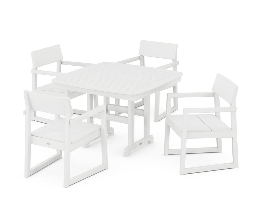 POLYWOOD EDGE 5-Piece Dining Set with Trestle Legs in White