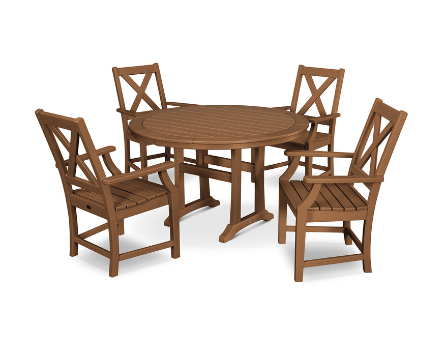 POLYWOOD Braxton 5-Piece Nautical Trestle Arm Chair Dining Set in Teak