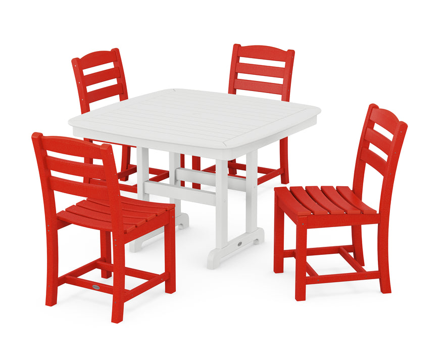 POLYWOOD La Casa Cafe Side Chair 5-Piece Dining Set with Trestle Legs in Sunset Red / White