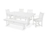 POLYWOOD Traditional Garden Arm Chair 6-Piece Farmhouse Dining Set with Trestle Legs and Bench in White image