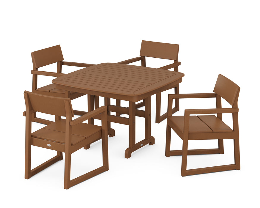 POLYWOOD EDGE 5-Piece Dining Set with Trestle Legs in Teak