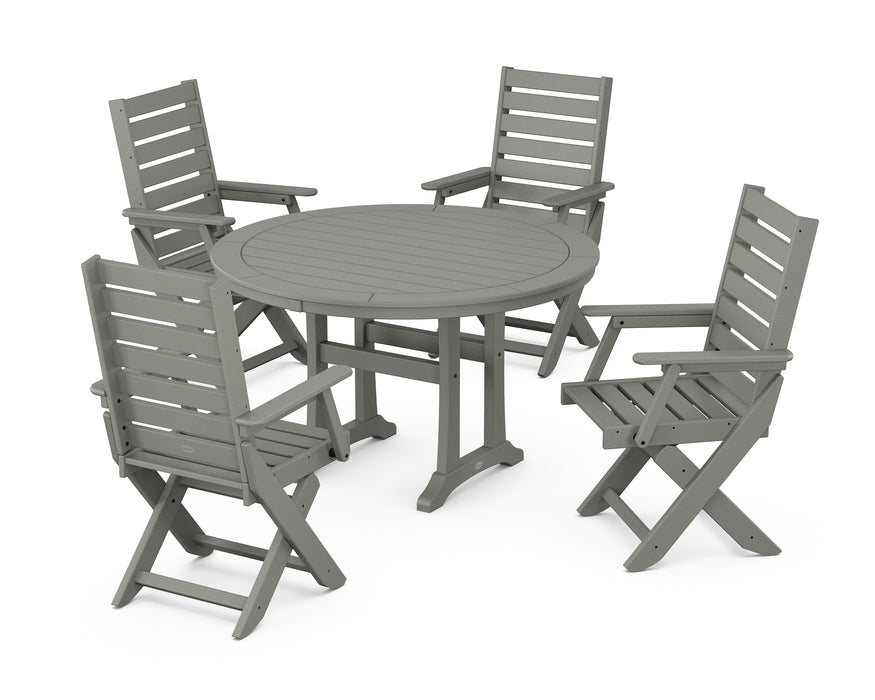POLYWOOD Captain 5-Piece Round Dining Set with Trestle Legs in Slate Grey