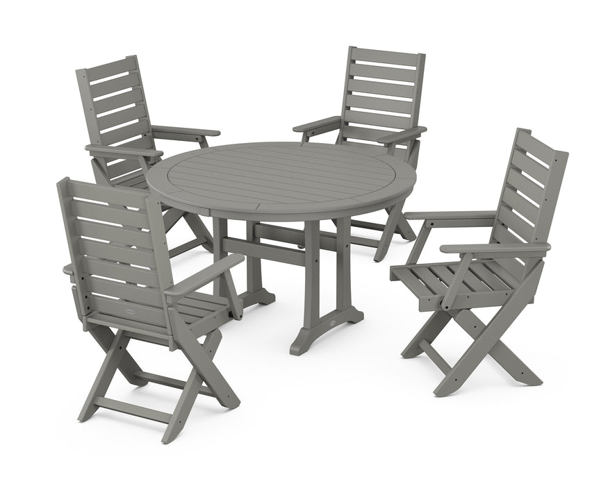 POLYWOOD Captain 5-Piece Round Dining Set with Trestle Legs in Slate Grey image