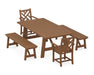 POLYWOOD Chippendale 5-Piece Rustic Farmhouse Dining Set With Benches in Teak image