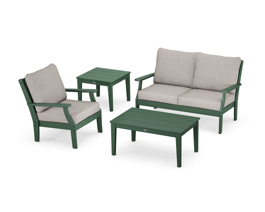 POLYWOOD Braxton 4-Piece Deep Seating Set in Green / Weathered Tweed