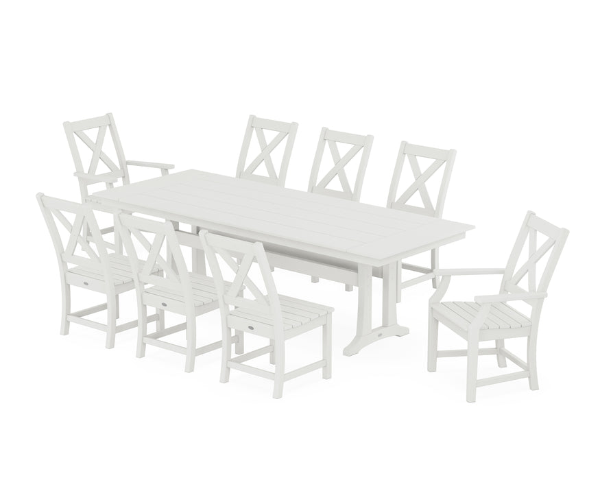 POLYWOOD Braxton 9-Piece Farmhouse Dining Set with Trestle Legs in Vintage White image