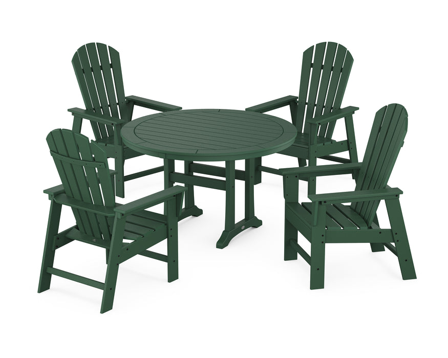 POLYWOOD South Beach 5-Piece Round Dining Set with Trestle Legs in Green image