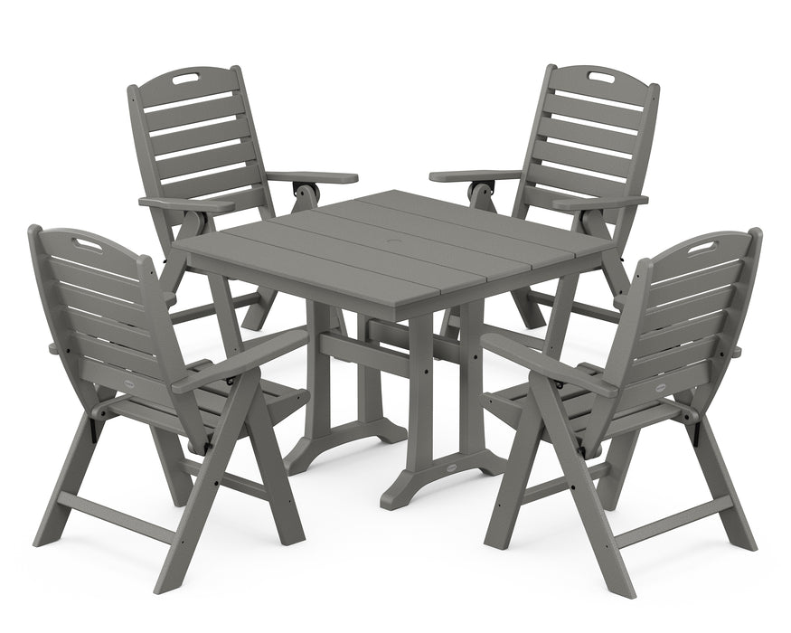 POLYWOOD Nautical Highback 5-Piece Farmhouse Trestle Dining Set in Slate Grey image