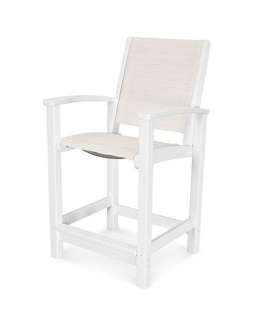 POLYWOOD Coastal Counter Chair in Vintage White / Parchment Sling image