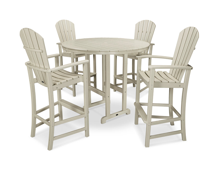 POLYWOOD Palm Coast 5-Piece Round Farmhouse Bar Set in Sand