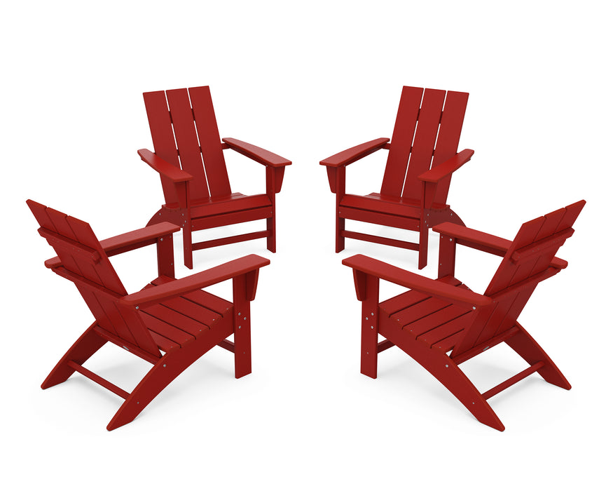 POLYWOOD 4-Piece Modern Adirondack Chair Conversation Set in Crimson Red