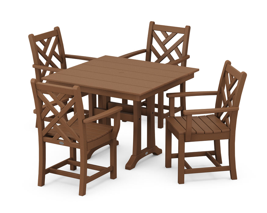 POLYWOOD Chippendale 5-Piece Farmhouse Trestle Arm Chair Dining Set in Teak image